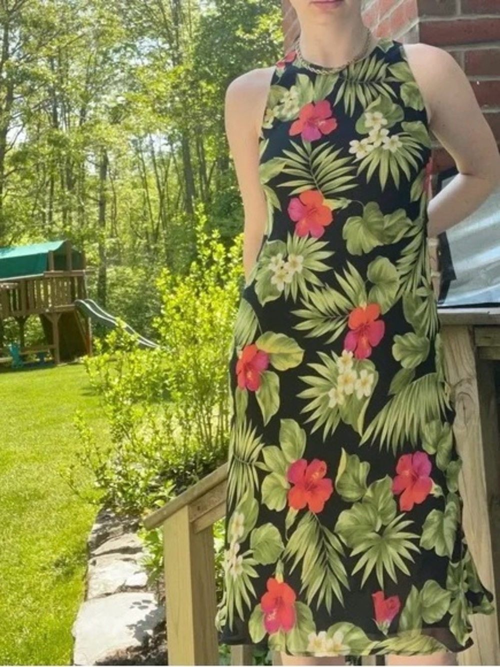 Ralph Lauren Black Floral Silk Halter Dress